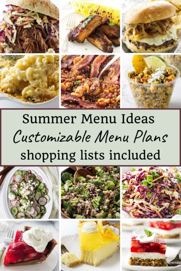 Twelve photos showing recipes that can be used in menu plans for summer.