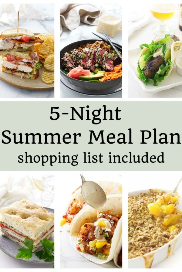 Collage of summer meals with 5-Night Summer Meal Plan text overlay.