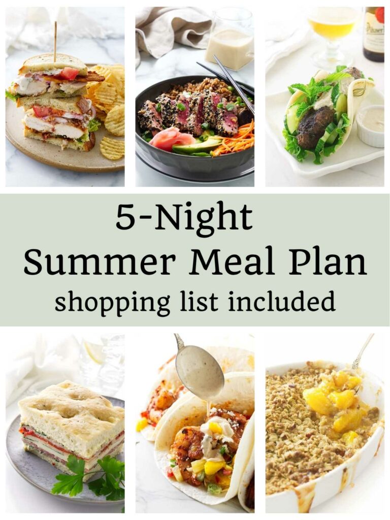 Collage of summer meals with 5-Night Summer Meal Plan text overlay.