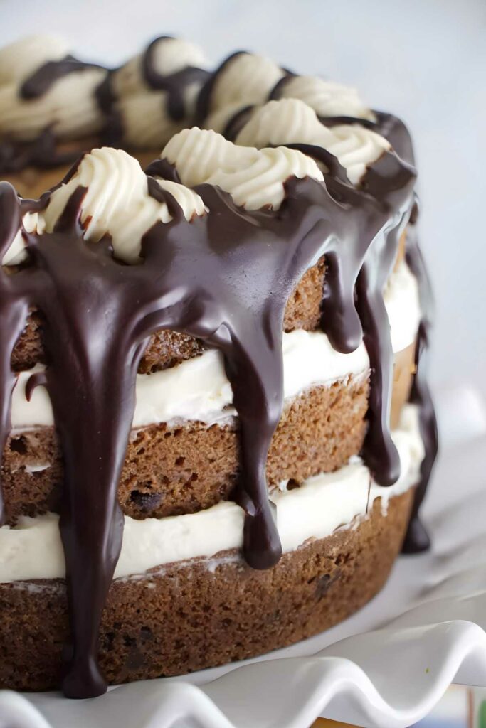A layer cake made with chocolate chip cookie dough.