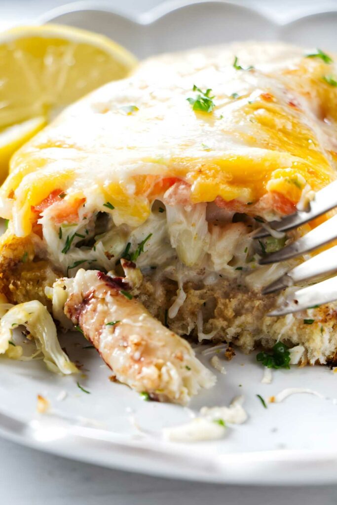 Easy crab melt recipe with tomato and chives.