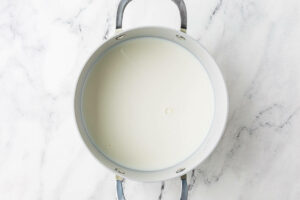 Adding milk sugar, corn syrup, and salt to a sauce pan.