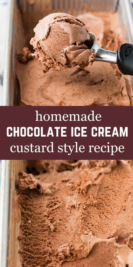 A scoop lifting a ball of chocolate ice cream from a metal tray.