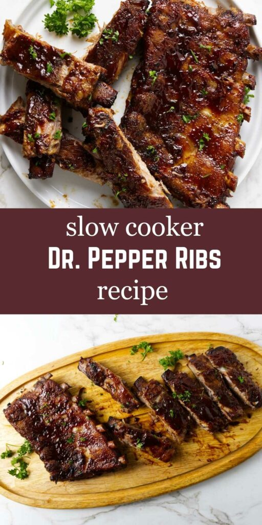 Slow cooker ribs on a cutting board.