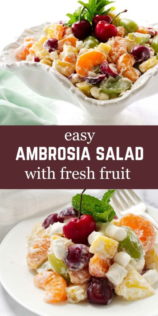 Coconut orange ambrosia salad in a white dish.