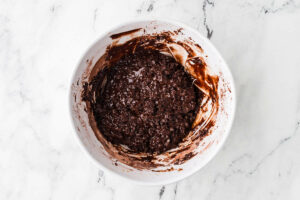 Making the batter for new york times chocolate muffins.