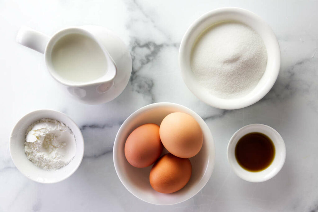 Ingredients used to make homemade vanilla pudding.