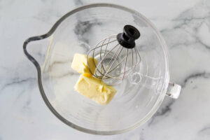 Whipping butter in a bowl for crème mousseline.