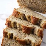 Slices of banana bread from a recipe for how to use sourdough discard.