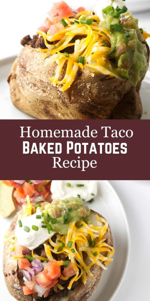 A baked potato stuffed with taco fixings.