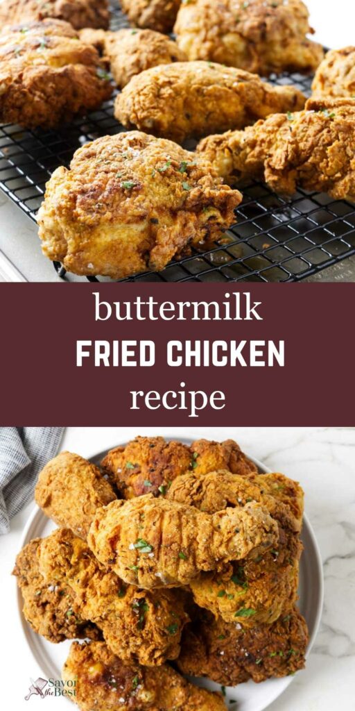 Country fried chicken on a rack and on a plate.