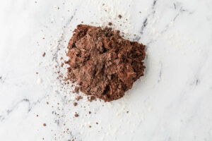 Sourdough chocolate shortcake dough on a counter.