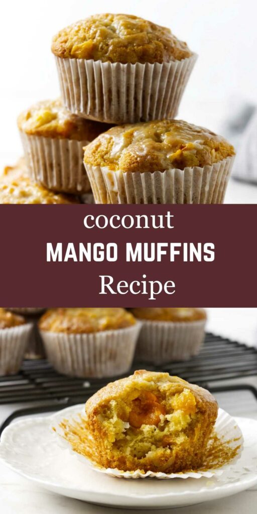 Muffins on a plate filled with coconut and mango.
