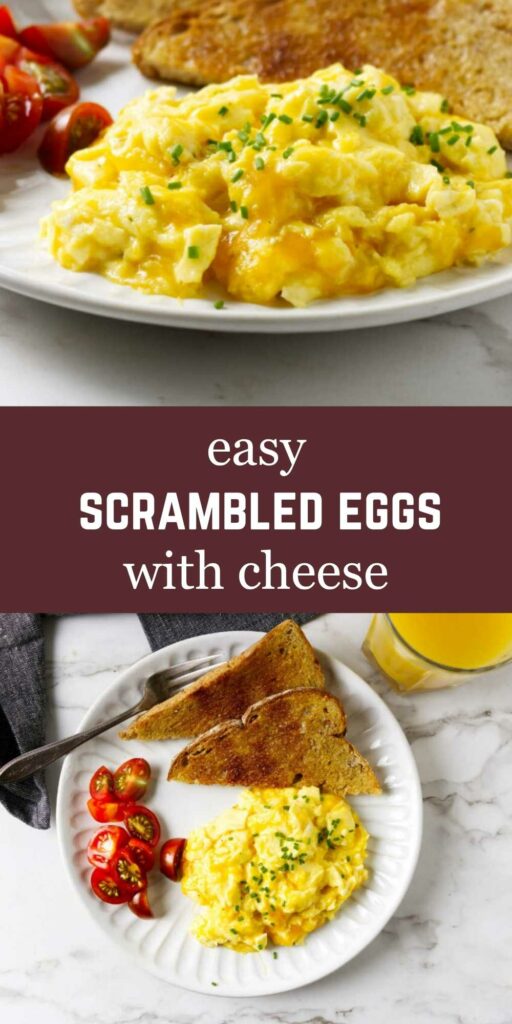Scrambled egg and cheese on a plate with tomatoes.