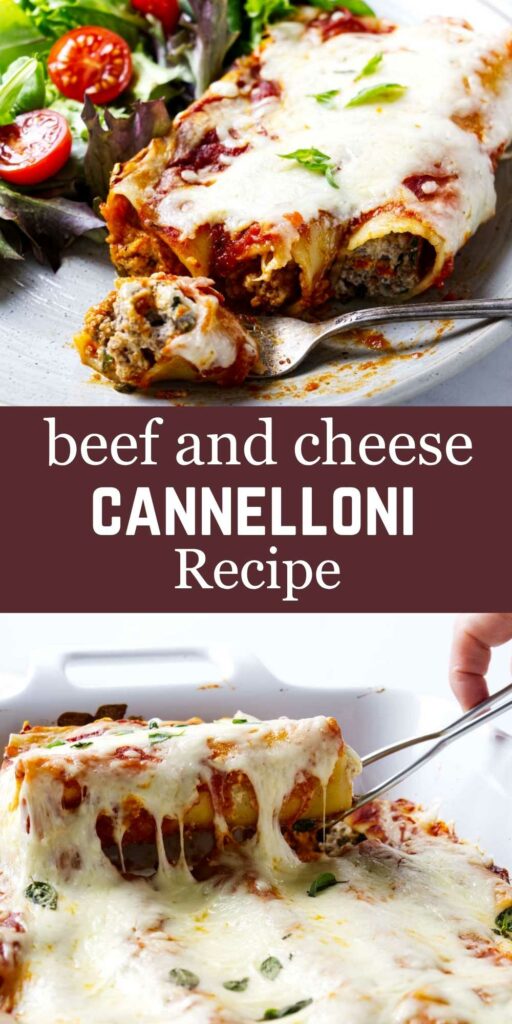 A serving of beef cannelloni on a plate.