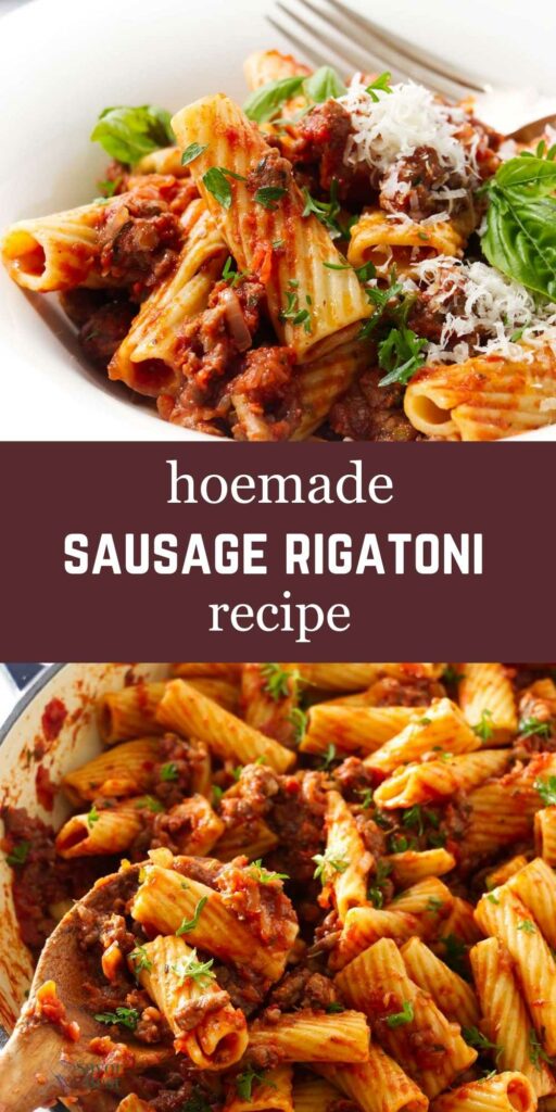 A serving of sausage pasta dinner.