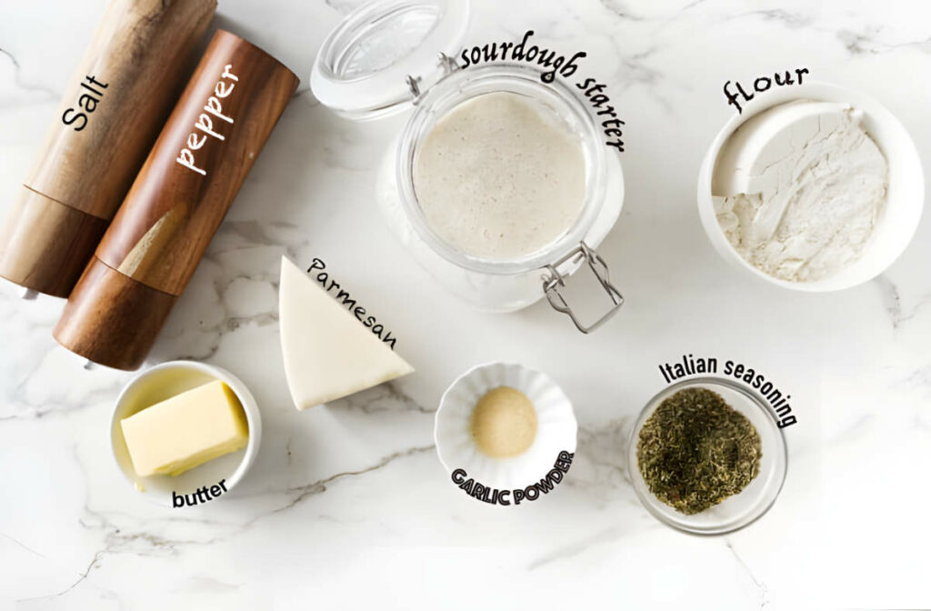 Ingredients used to make homemade crackers.