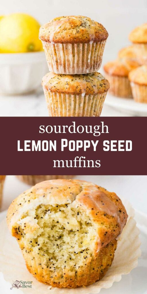 A partially eaten sourdough poppyseed muffin with lemons in the background.