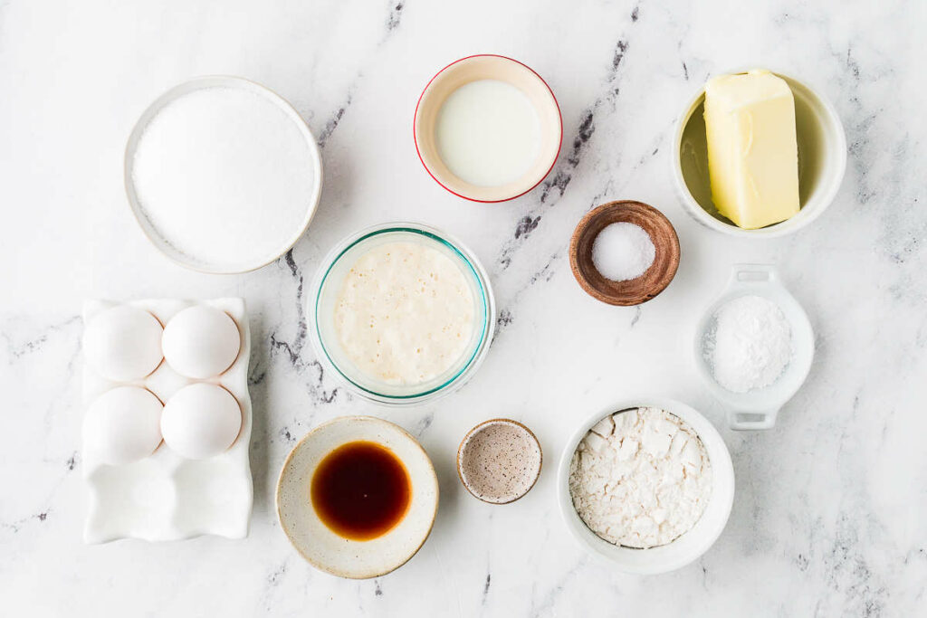 Ingredients used to make a sourdough pound cake with discard.