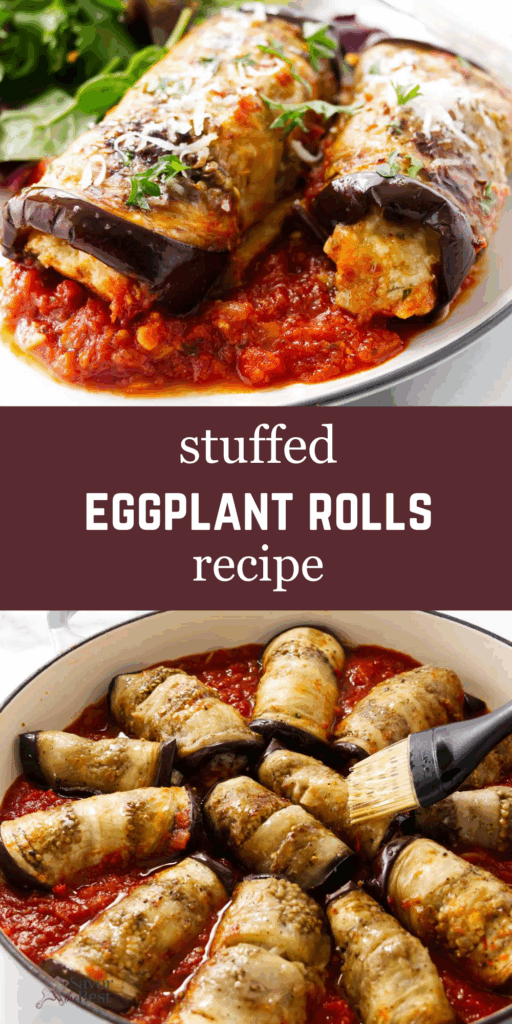 Eggplant rolls in a baking dish.
