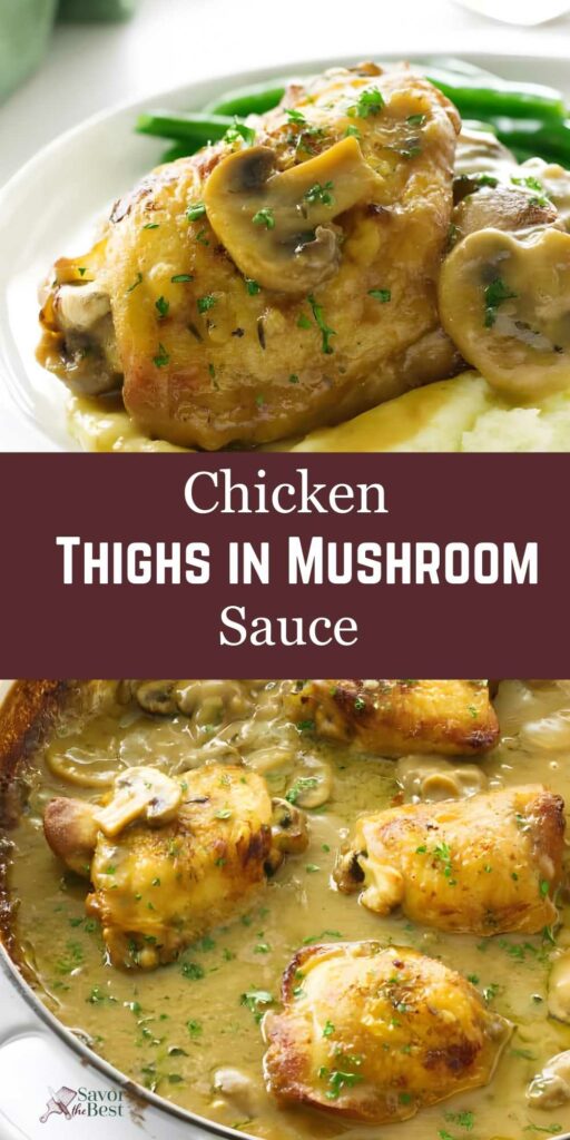 Chicken thighs with mushrooms and green beans, plus chicken in creamy mushroom sauce.