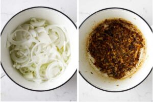 Caramelizing onions in a dutch oven on the stovetop.