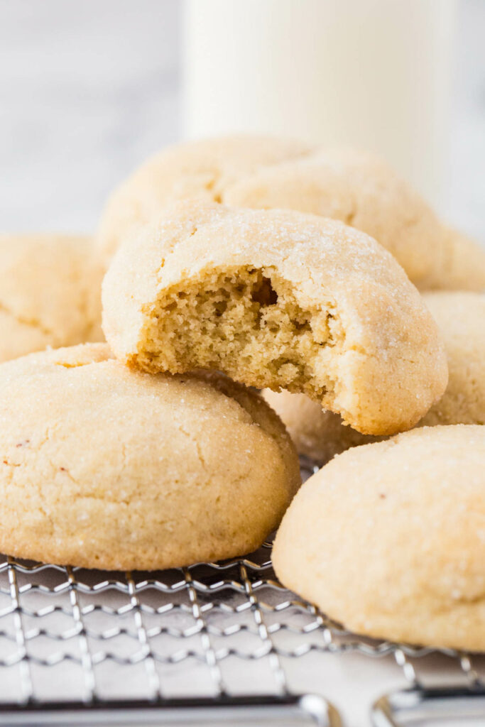 A pile of thick sugar cookies made with sourdough discard.