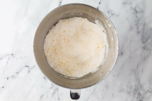 Blending the dry ingredients with the butter.