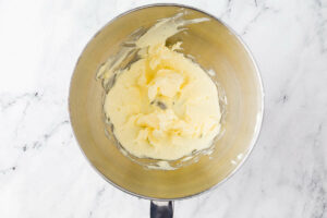 Butter whipped in a mixing bowl.