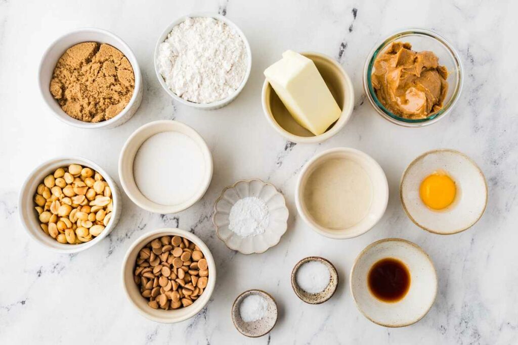 Ingredients used to make peanut butter cookies with sourdough discard.