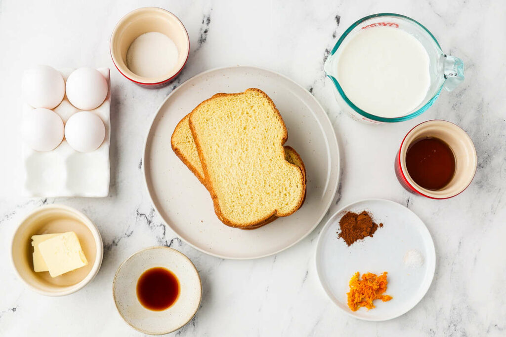 Ingredients used to make french toast on the stovetop.