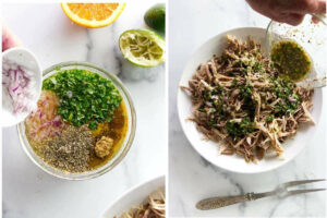 Making the marinated pulled pork for how to make a cuban sandwich.