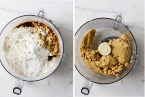 Blending cookie dough in a food processor.