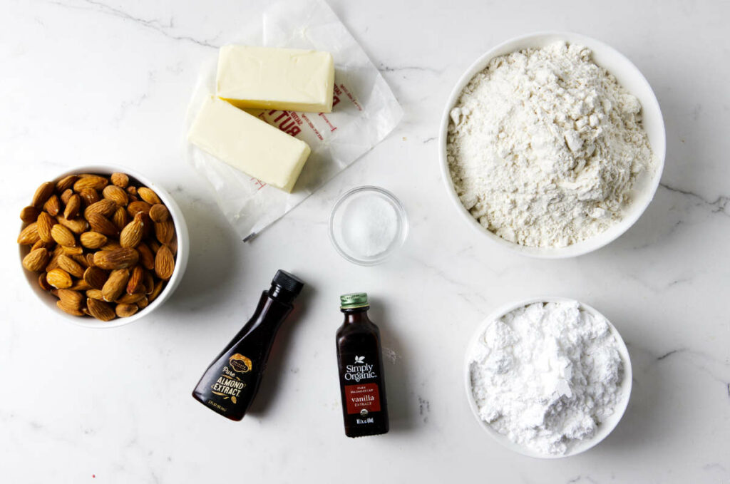 Ingredients used to make Italian wedding cookies.