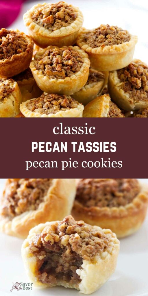 Several pecan tassie cookie bites and one partially eaten tassie.