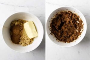 Blending cinnamon with sugar and butter to make a spreadable paste.