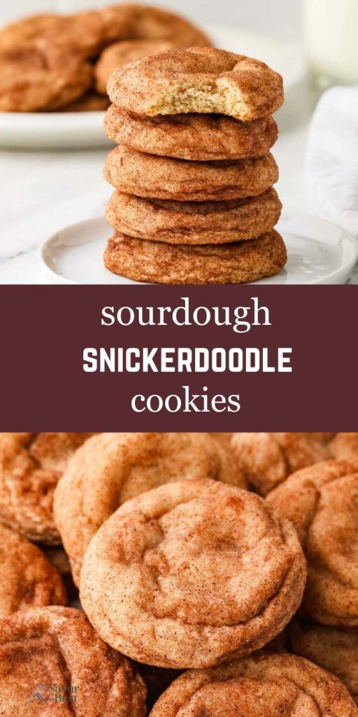 A plate filled with sourdough discard snickerdoodles next to a glass of milk.