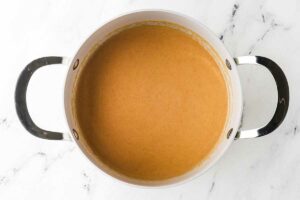 Mixing the batter for a peanut butter birthday cake.