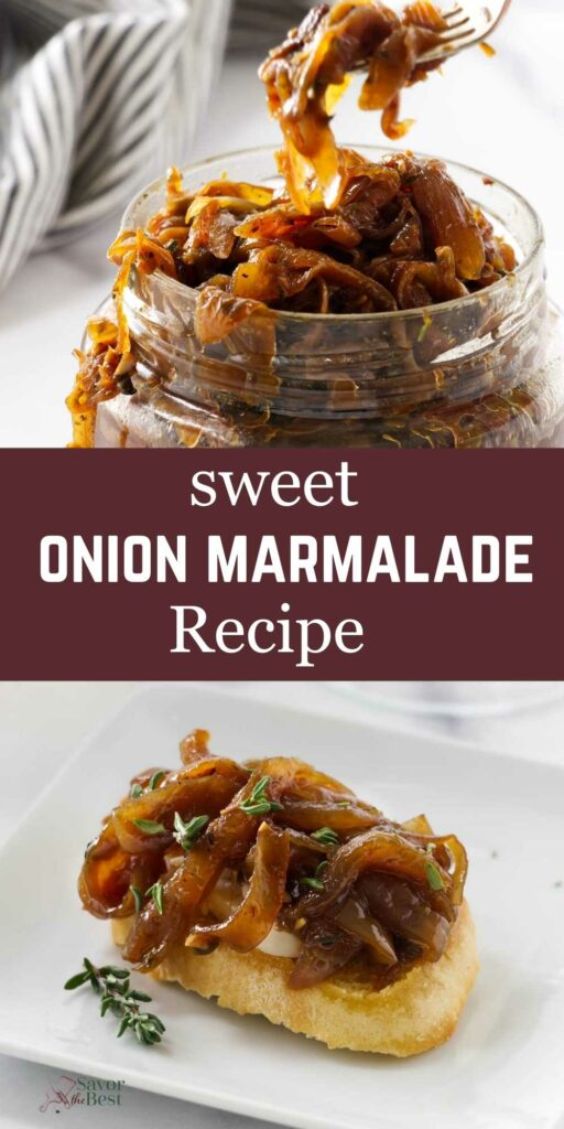 Adding onion marmalade to toast.