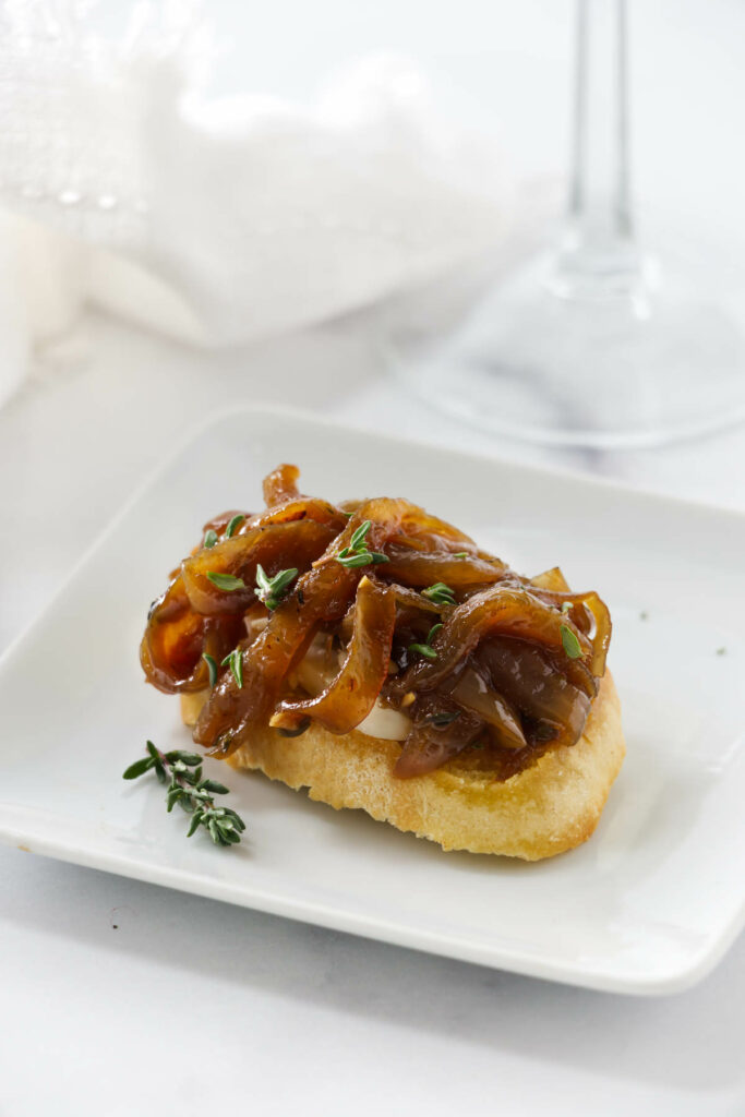 Sweet and savory onion marmalade on toast.