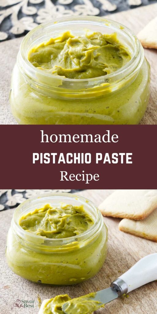 A jar of pistachio paste next to some crackers.