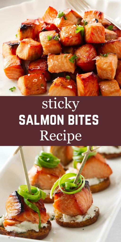 Salmon chunks on a plate and used as an appetizer.