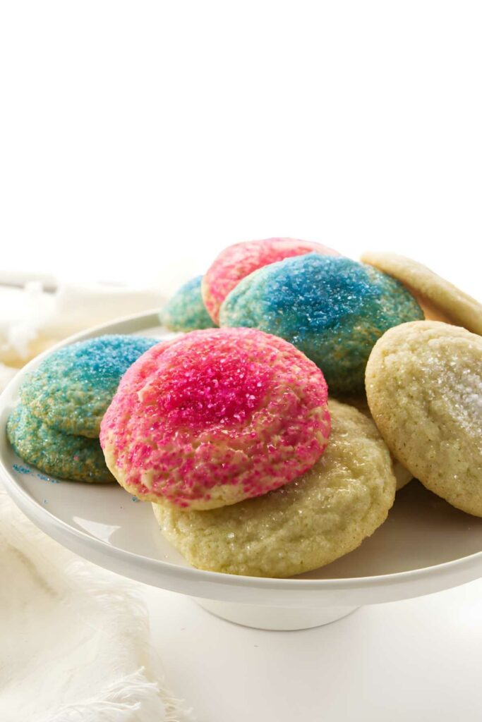 Plate of sprinkled sugar cookies.