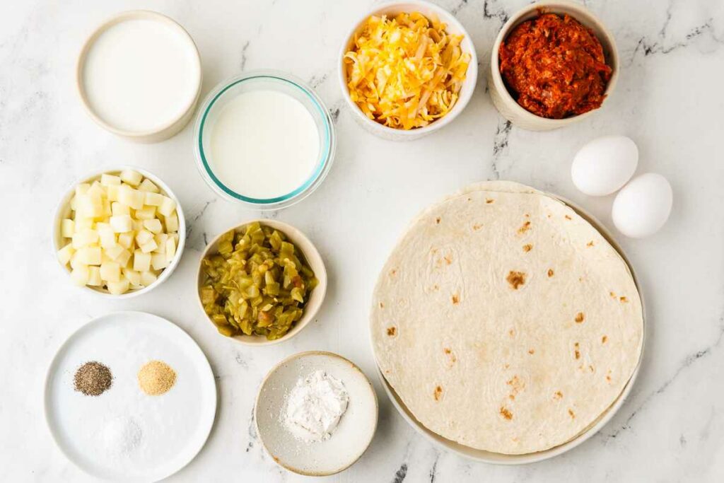 Ingredients used to make breakfast enchiladas.