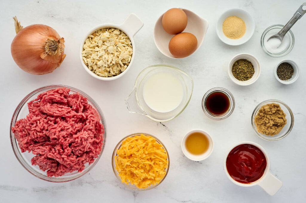 Ingredients used to make miniature meat loaves.