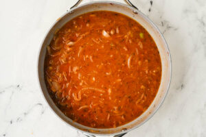 Making the gravy for the smothered chicken.