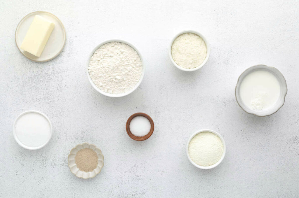 Ingredients used to make homemade sandwich bread.