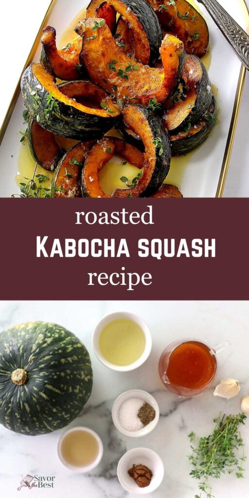 A pinterest pin showing roasted squash and the ingredients for cooking it.