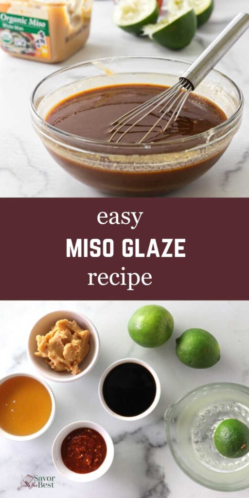 Two images on a pinterest pin for miso glaze.