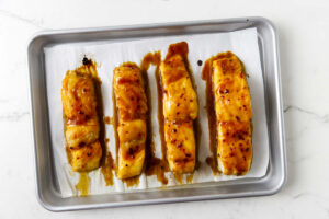 Freshly baked halibut with a honey ginger miso glaze.